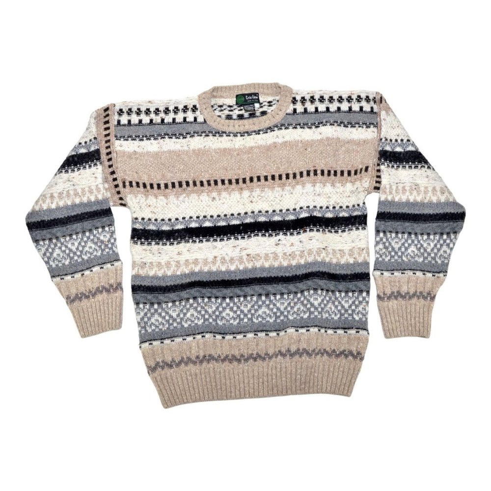 Vtg Tris Line Cosby Style Textured CableKnit Crewneck Sweater Sz M Made In italy
